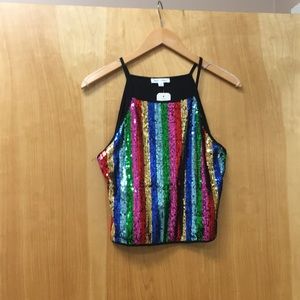 Rainbow sequin racerback spaghetti strap tank top